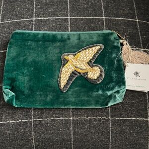 Noonday Collection Green Velvet Clutch with Gold Tassel